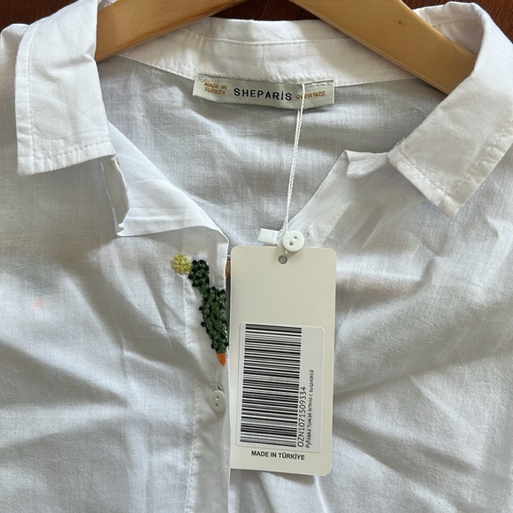 Sheparis NWT Cactus Party White Cotton Blouse oversized XL - Picture 3 of 8